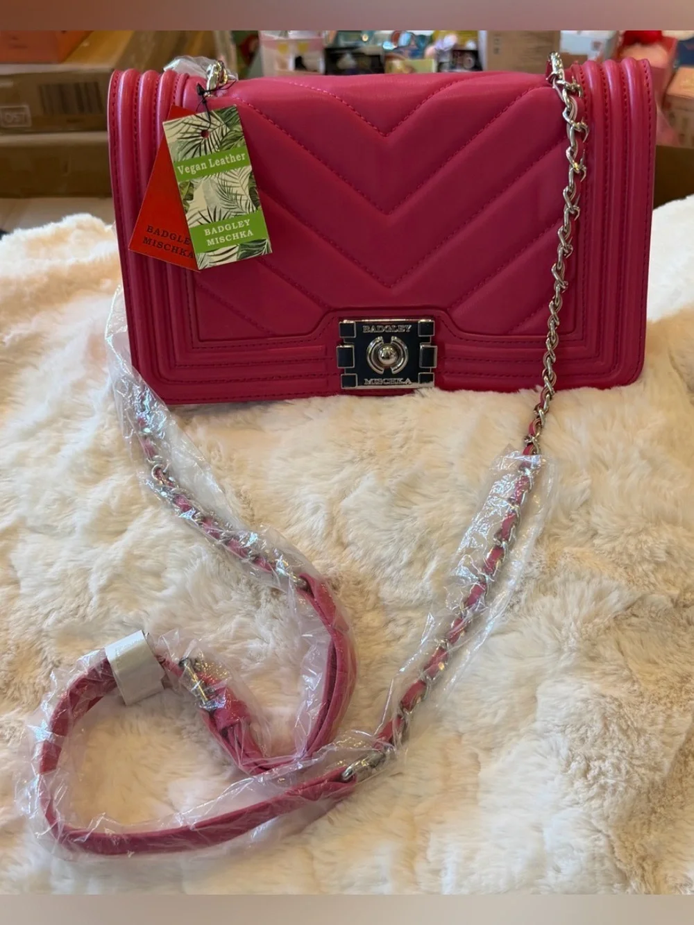 Badgley Mischka Vegan Quilting Cross Body Bag Hot Pink